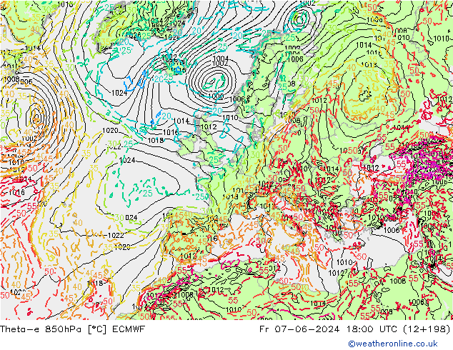 Theta-e 850hPa ECMWF Fr 07.06.2024 18 UTC