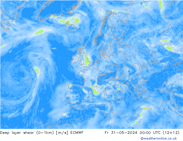 Deep layer shear (0-1km) ECMWF pt. 31.05.2024 00 UTC