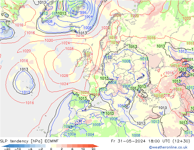 SLP tendency ECMWF Fr 31.05.2024 18 UTC