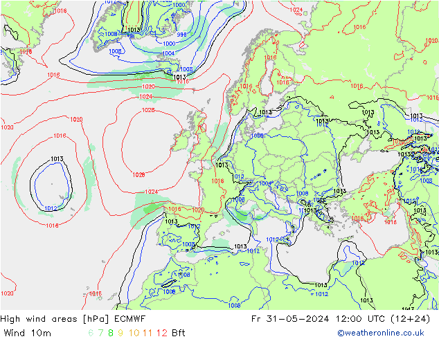 High wind areas ECMWF Pá 31.05.2024 12 UTC