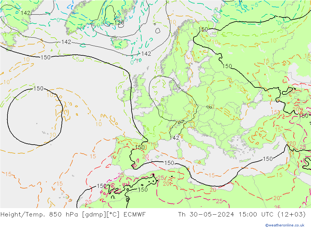 Height/Temp. 850 hPa ECMWF Qui 30.05.2024 15 UTC