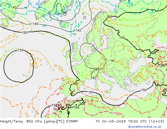 Height/Temp. 850 hPa ECMWF Th 30.05.2024 15 UTC
