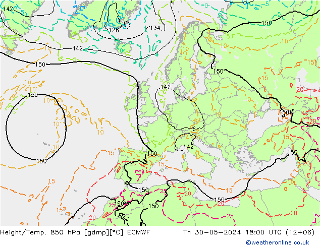 Height/Temp. 850 hPa ECMWF Qui 30.05.2024 18 UTC