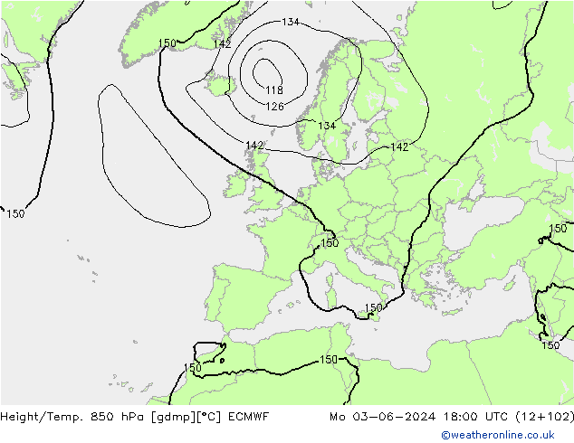 Hoogte/Temp. 850 hPa ECMWF ma 03.06.2024 18 UTC