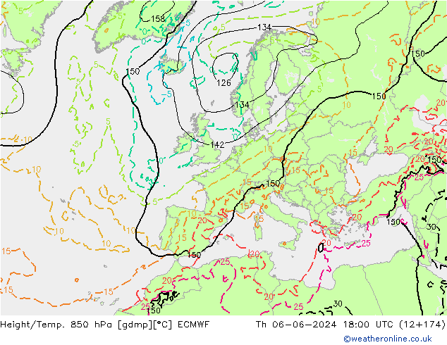 Yükseklik/Sıc. 850 hPa ECMWF Per 06.06.2024 18 UTC