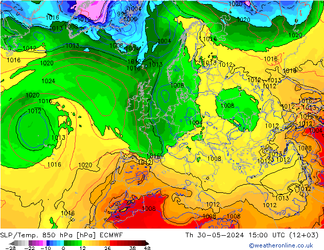 SLP/Temp. 850 hPa ECMWF  30.05.2024 15 UTC