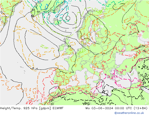 Height/Temp. 925 hPa ECMWF Seg 03.06.2024 00 UTC