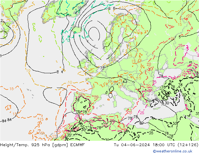 Hoogte/Temp. 925 hPa ECMWF di 04.06.2024 18 UTC
