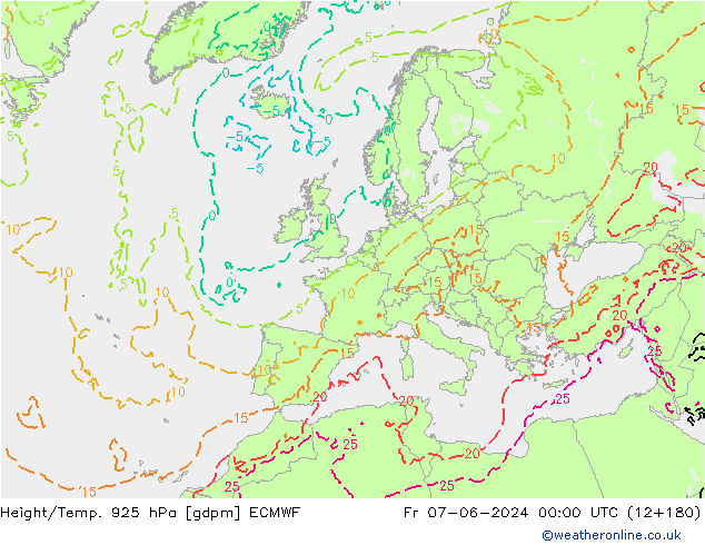 Height/Temp. 925 hPa ECMWF Fr 07.06.2024 00 UTC