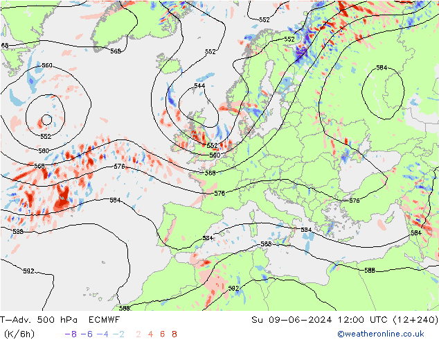 T-Adv. 500 hPa ECMWF nie. 09.06.2024 12 UTC