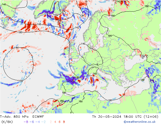 T-Adv. 850 hPa ECMWF  30.05.2024 18 UTC