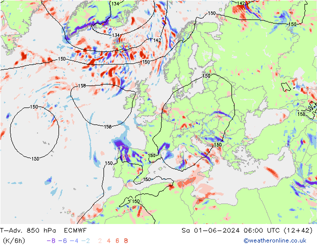 T-Adv. 850 hPa ECMWF sab 01.06.2024 06 UTC