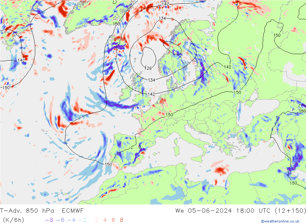 T-Adv. 850 hPa ECMWF mer 05.06.2024 18 UTC