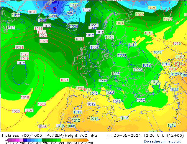 Thck 700-1000 hPa ECMWF jeu 30.05.2024 12 UTC