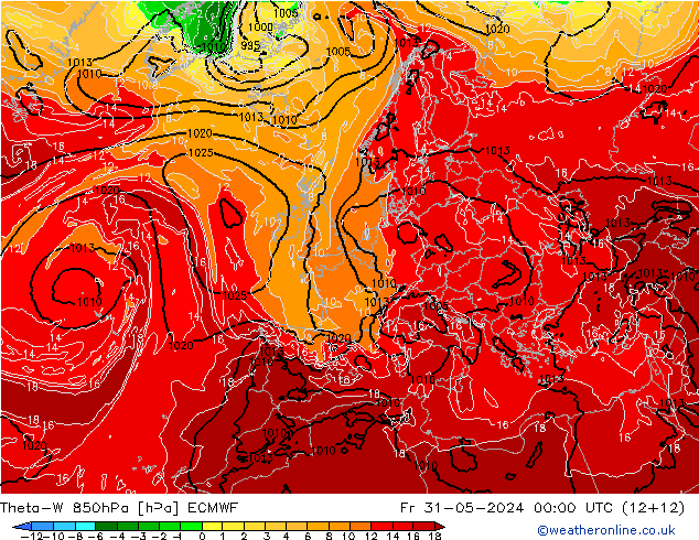 Theta-W 850hPa ECMWF Cu 31.05.2024 00 UTC