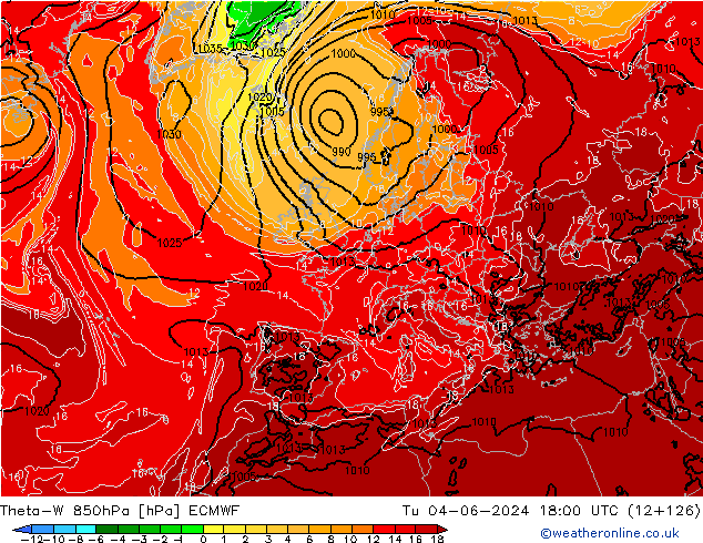 Theta-W 850hPa ECMWF wto. 04.06.2024 18 UTC