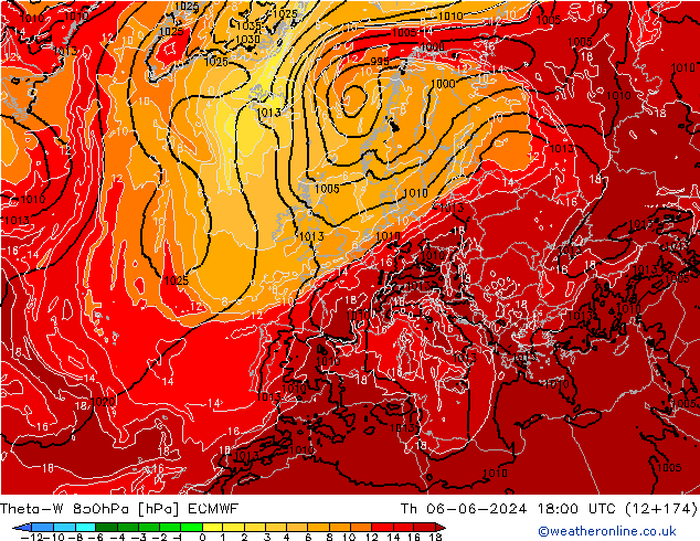 Theta-W 850hPa ECMWF gio 06.06.2024 18 UTC