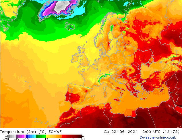 Temperature (2m) ECMWF Ne 02.06.2024 12 UTC