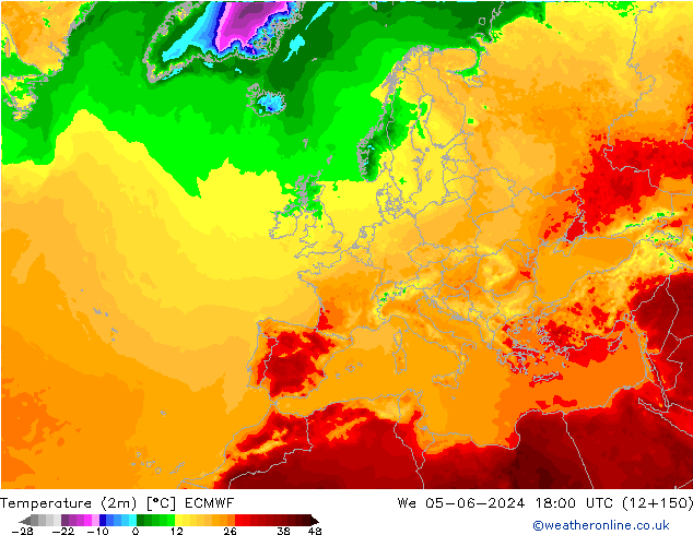 Temperatura (2m) ECMWF Qua 05.06.2024 18 UTC