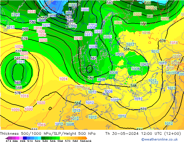 Thck 500-1000hPa ECMWF Th 30.05.2024 12 UTC