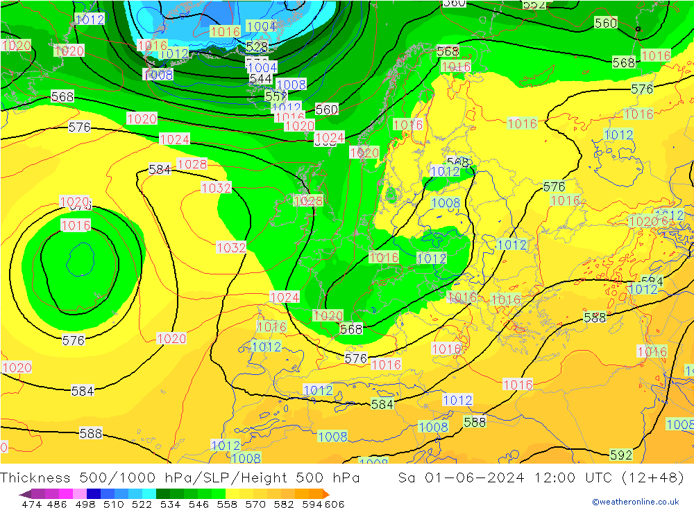 500-1000 hPa Kalınlığı ECMWF Cts 01.06.2024 12 UTC