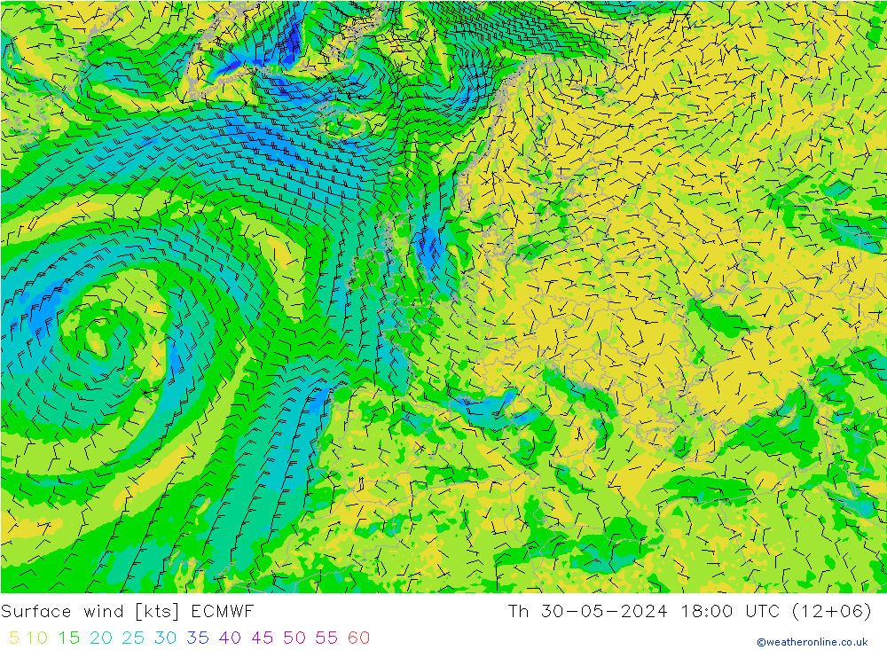 Surface wind ECMWF Th 30.05.2024 18 UTC