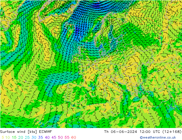 Surface wind ECMWF Th 06.06.2024 12 UTC