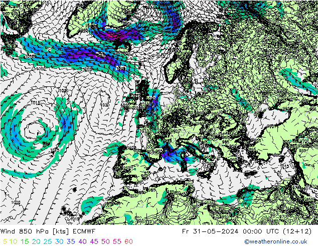 Wind 850 hPa ECMWF Fr 31.05.2024 00 UTC