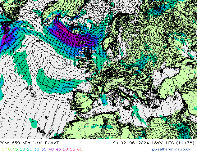 Wind 850 hPa ECMWF So 02.06.2024 18 UTC