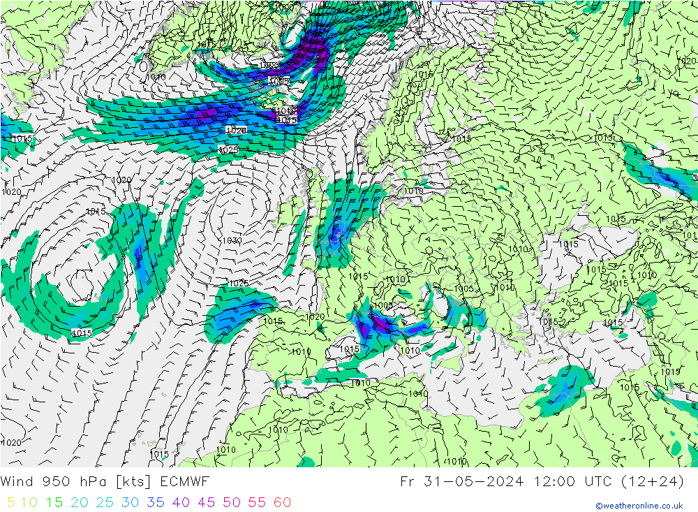 ветер 950 гПа ECMWF пт 31.05.2024 12 UTC