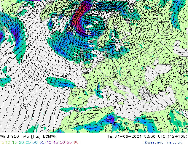 Wind 950 hPa ECMWF Tu 04.06.2024 00 UTC
