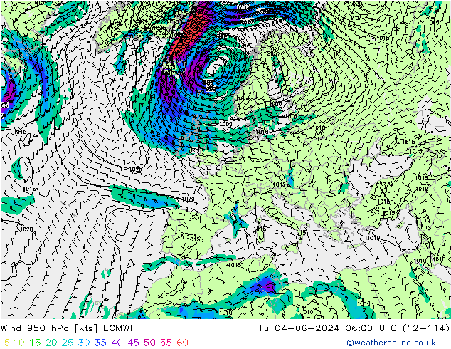 Vento 950 hPa ECMWF mar 04.06.2024 06 UTC