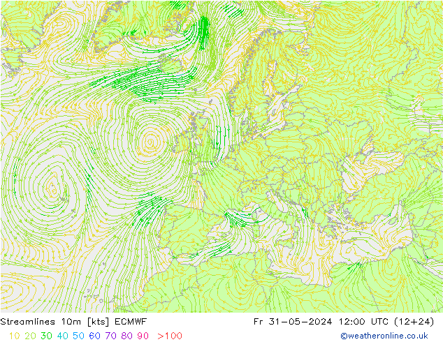 Stromlinien 10m ECMWF Fr 31.05.2024 12 UTC