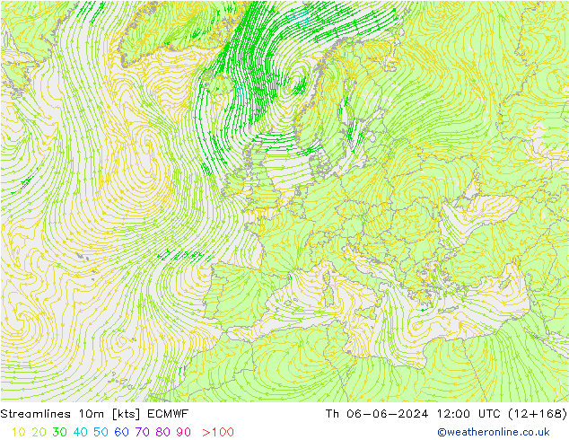 Streamlines 10m ECMWF Th 06.06.2024 12 UTC