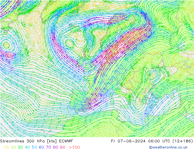 Linea di flusso 300 hPa ECMWF ven 07.06.2024 06 UTC