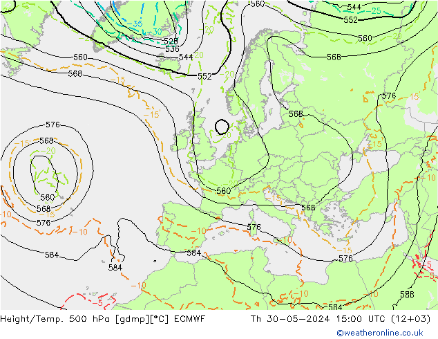 Height/Temp. 500 hPa ECMWF 星期四 30.05.2024 15 UTC