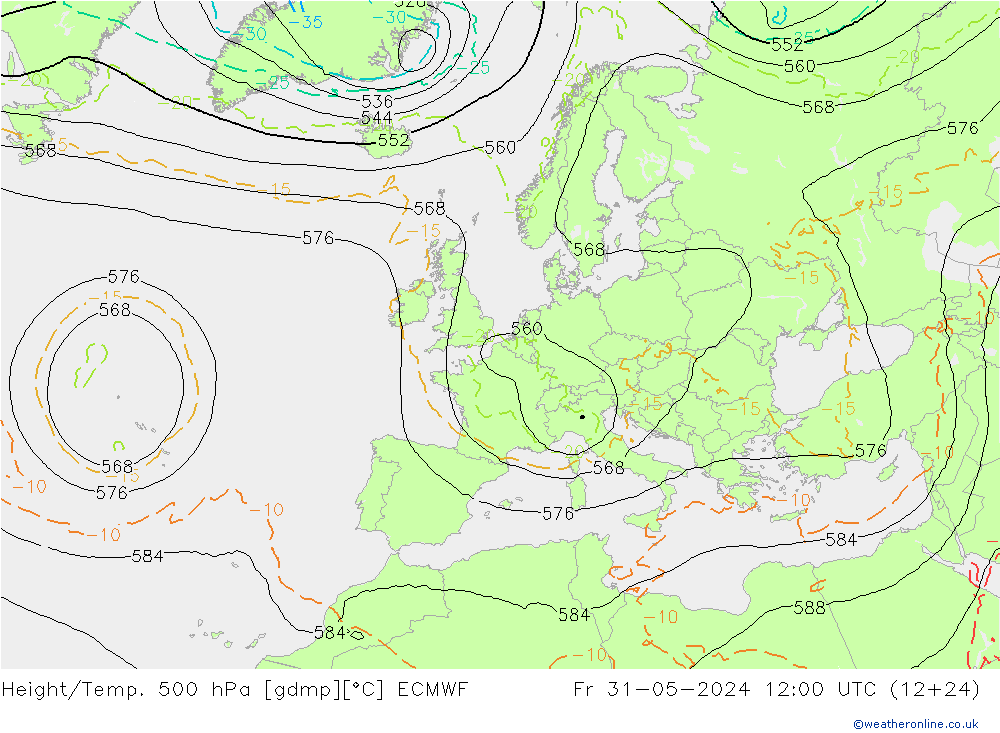 Z500/Rain (+SLP)/Z850 ECMWF 星期五 31.05.2024 12 UTC