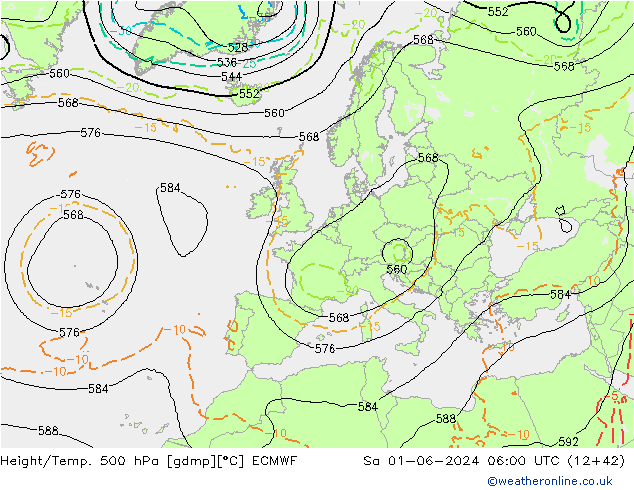 Height/Temp. 500 hPa ECMWF Sa 01.06.2024 06 UTC