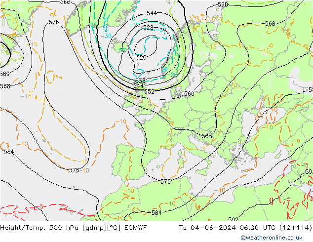 Z500/Yağmur (+YB)/Z850 ECMWF Sa 04.06.2024 06 UTC