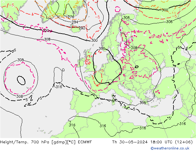 Yükseklik/Sıc. 700 hPa ECMWF Per 30.05.2024 18 UTC