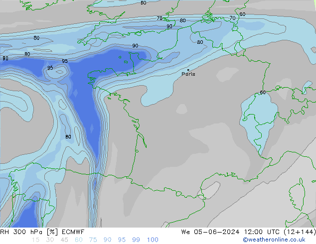 300 hPa Nispi Nem ECMWF Çar 05.06.2024 12 UTC