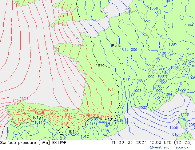 Surface pressure ECMWF Th 30.05.2024 15 UTC