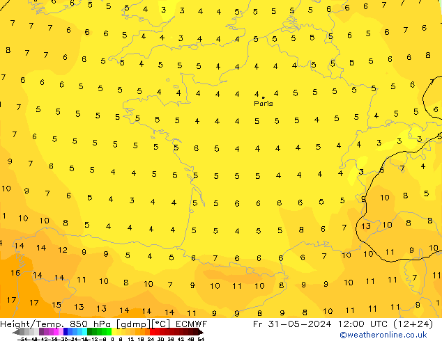 Z500/Rain (+SLP)/Z850 ECMWF Fr 31.05.2024 12 UTC