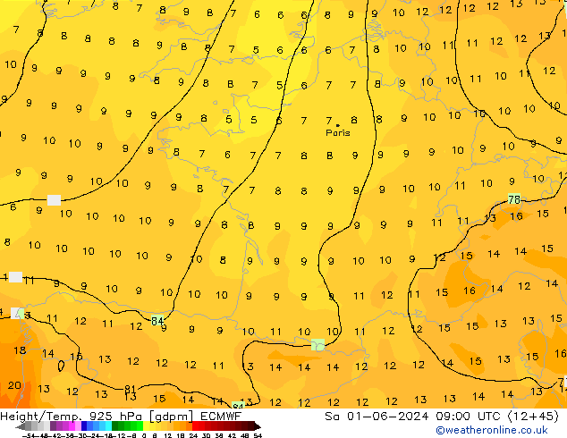 Height/Temp. 925 hPa ECMWF sab 01.06.2024 09 UTC