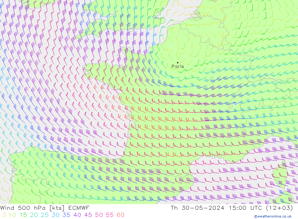 Wind 500 hPa ECMWF do 30.05.2024 15 UTC