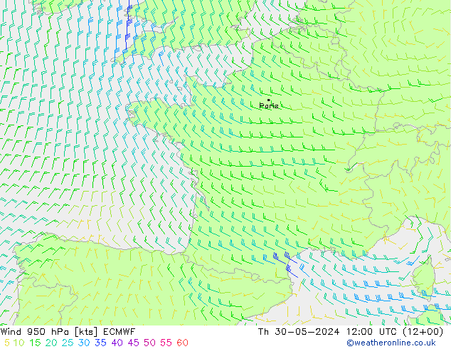 Wind 950 hPa ECMWF Th 30.05.2024 12 UTC