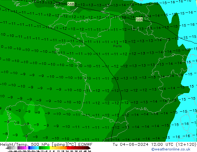 Z500/Rain (+SLP)/Z850 ECMWF Tu 04.06.2024 12 UTC