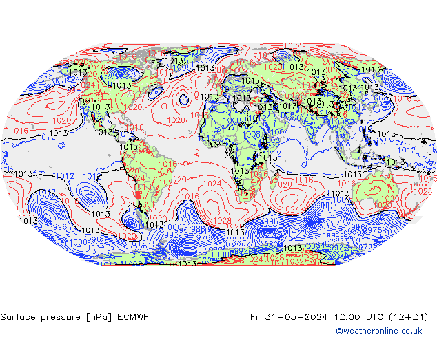 Luchtdruk (Grond) ECMWF vr 31.05.2024 12 UTC