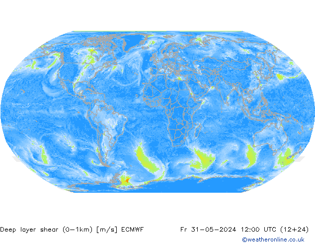 Deep layer shear (0-1km) ECMWF Fr 31.05.2024 12 UTC