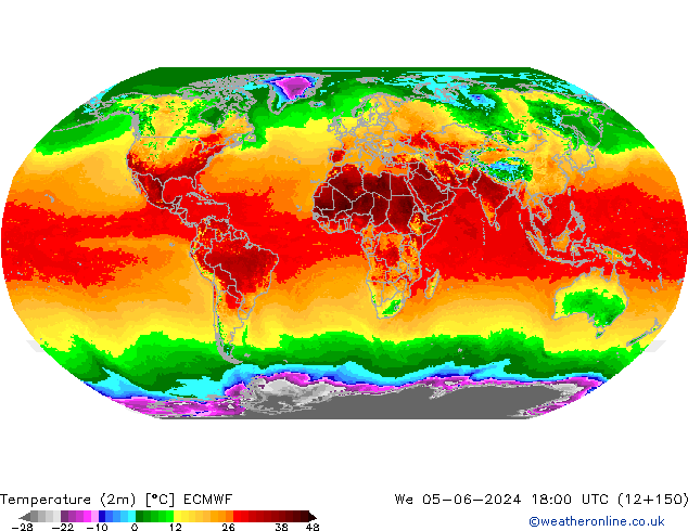 Temperatuurkaart (2m) ECMWF wo 05.06.2024 18 UTC